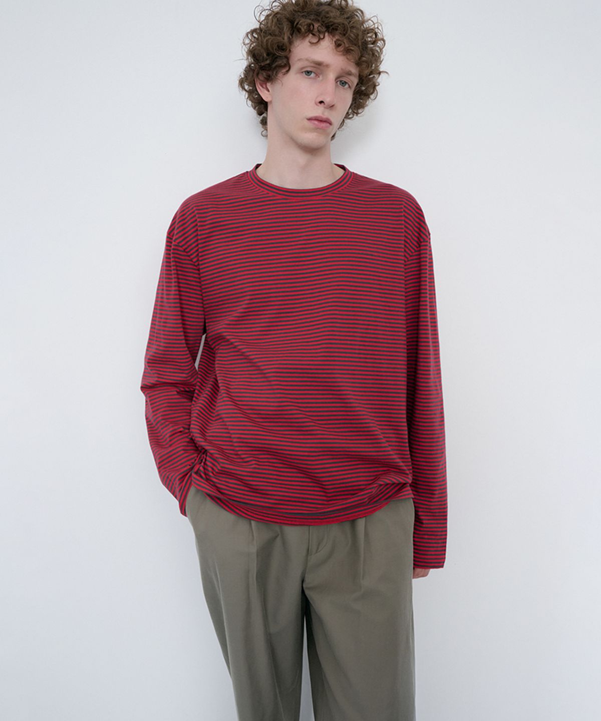 던스트 포 맨(DUNST FOR MEN) UNISEX MUTED STRIPED T-SHIRT_UDTS6C105_RED