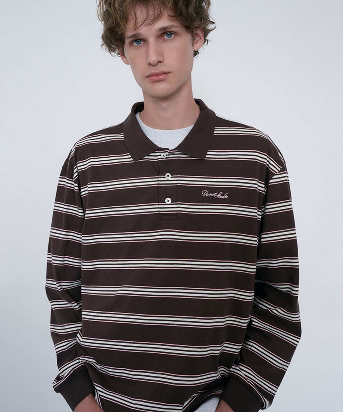 던스트 포 맨(DUNST FOR MEN) UNISEX MULTI STRIPE COLLARED T-SHIRT_UDTS6C119_BROWN STRIPE