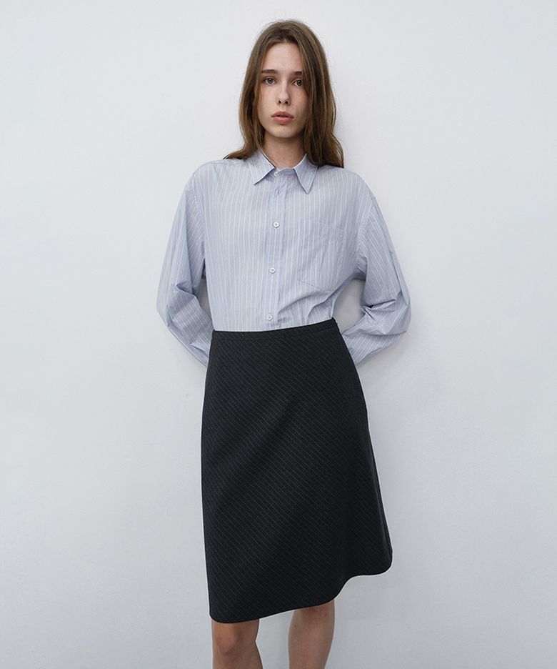BIAS MIDI STRIPED SKIRT_UDSK6C214_CHARCOAL GREY STRIPE
