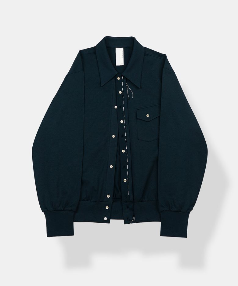 BECOMING FINE PIQUE COLLAR CARDIGAN / NAVY