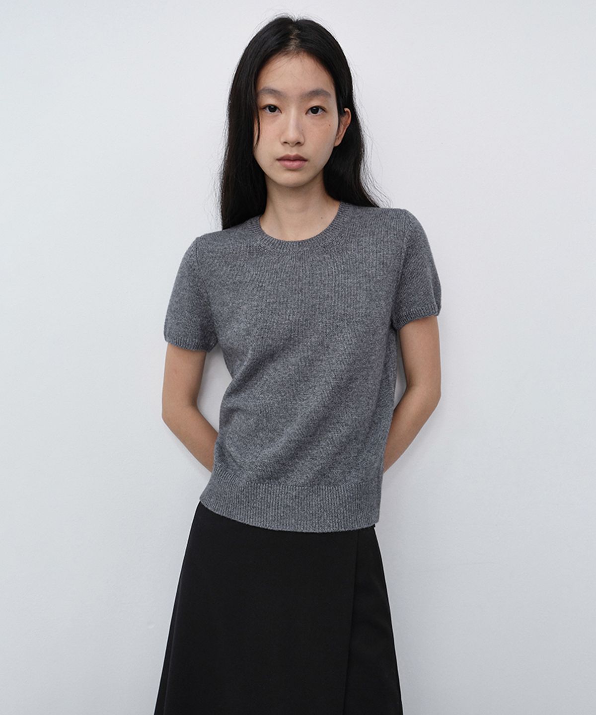 던스트(DUNST) HALF SLEEVE KNIT TOP_UDSW6C201_MELANGE GREY