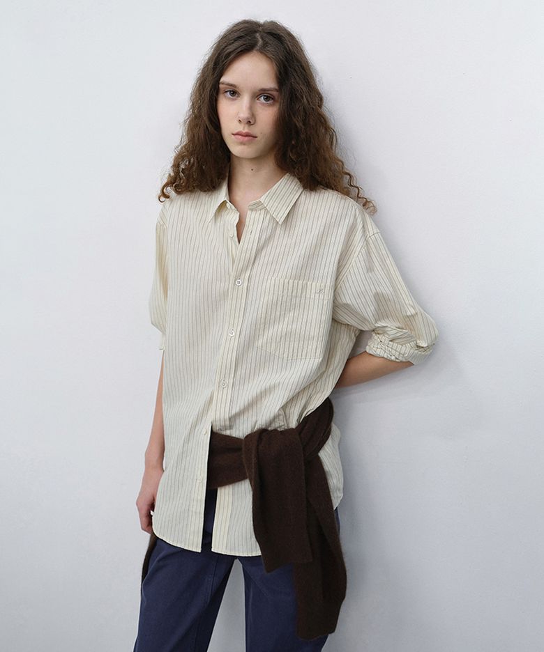 UNISEX INFORMAL SHIRT_UDSH6C102_IVORY STRIPE