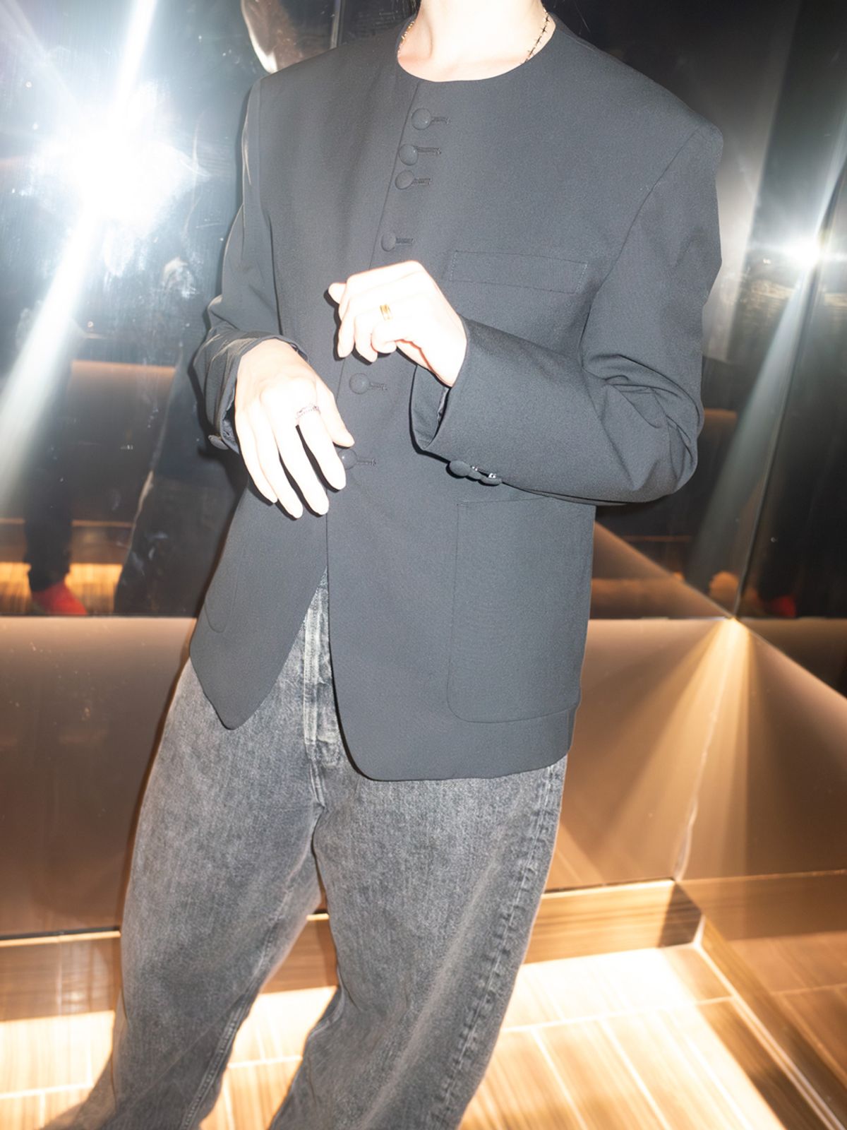 고저(GOZER) Collarless Multi-button TR Jacket