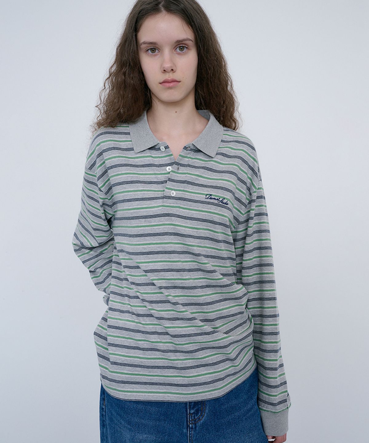 던스트(DUNST) UNISEX MULTI STRIPE COLLARED T-SHIRT_UDTS6C119_MELANGE GREY STRIPE