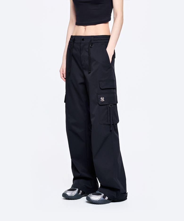 여성 코튼터치 스트랩 카고 세미 와이드 팬츠 NY (Black)