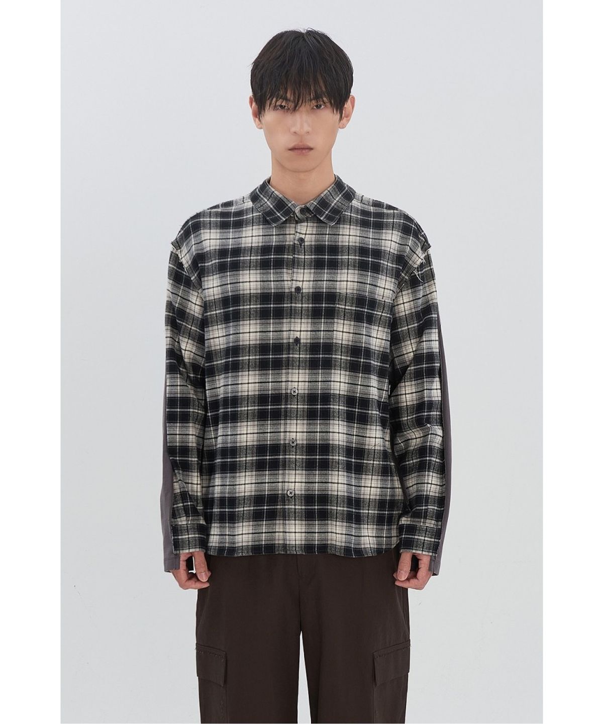 래코드(RECODE) Mixed T-Shirt Check Shirt RKSAA26653GYX