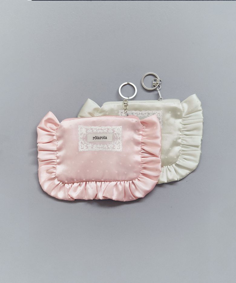DOT SATIN FRILL POUCH KEYRING PINK