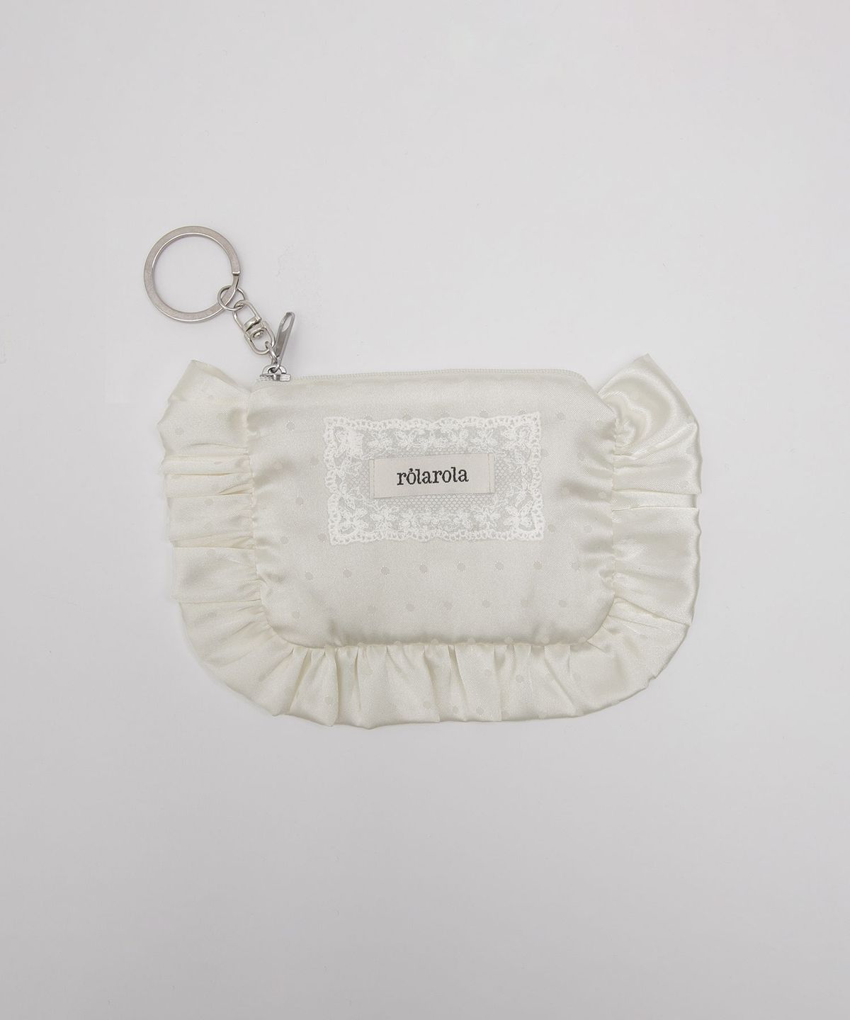로라로라(ROLAROLA) DOT SATIN FRILL POUCH KEYRING IVORY