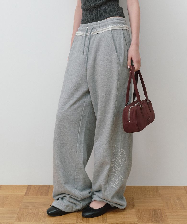 STITCH LOGO CURVED SWEAT PANTS MELANGE GRAY