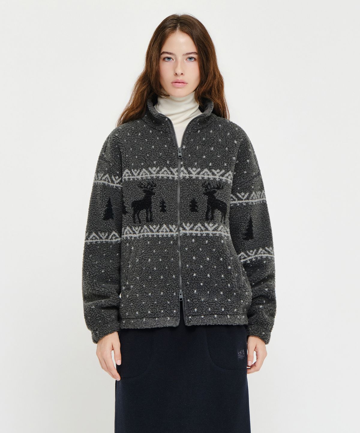 마리떼 프랑소와 저버(MARITHÉ + FRANҪOIS GIRBAUD) HIGH NECK PATTERN FLEECE JACKET gray