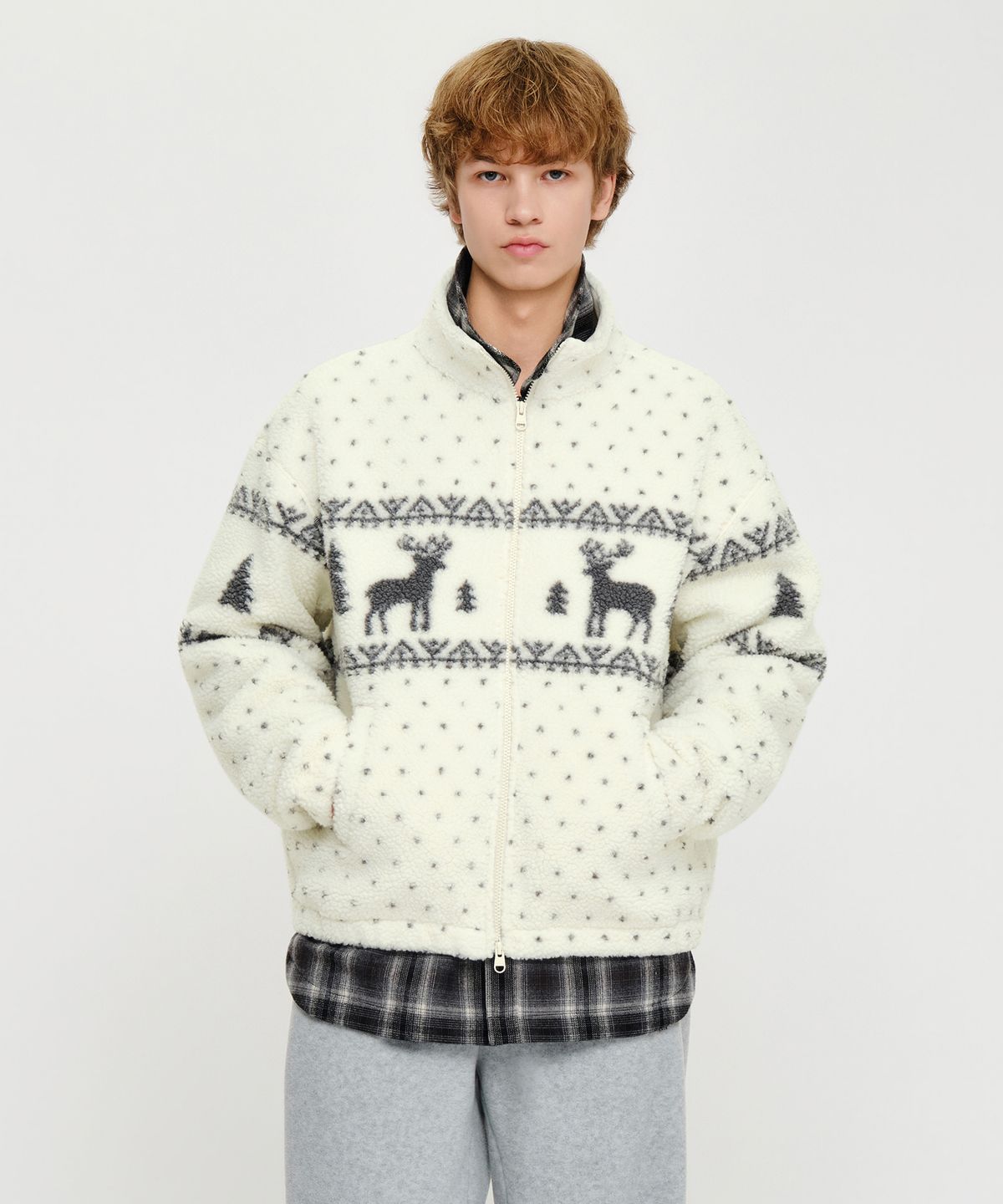 마리떼 프랑소와 저버(MARITHÉ + FRANҪOIS GIRBAUD) HIGH NECK PATTERN FLEECE JACKET ivory
