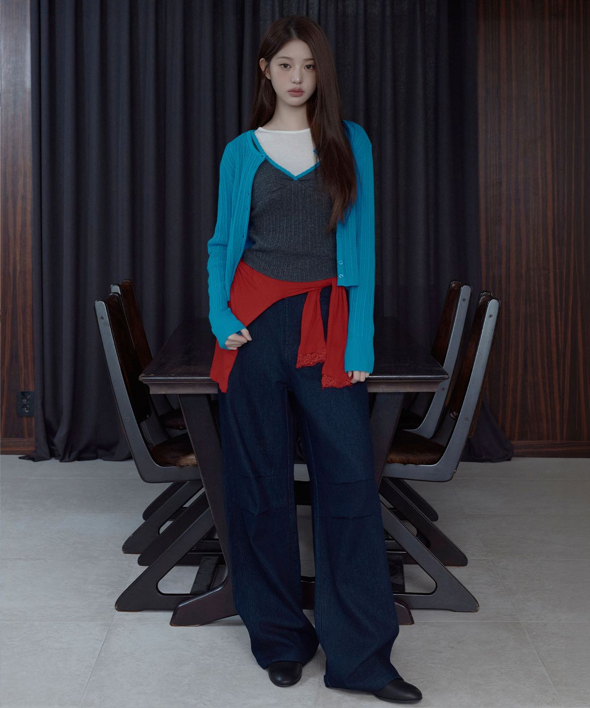 로라로라(ROLAROLA) PINTUCK WIDE CURVED DENIM DARK INDIGO