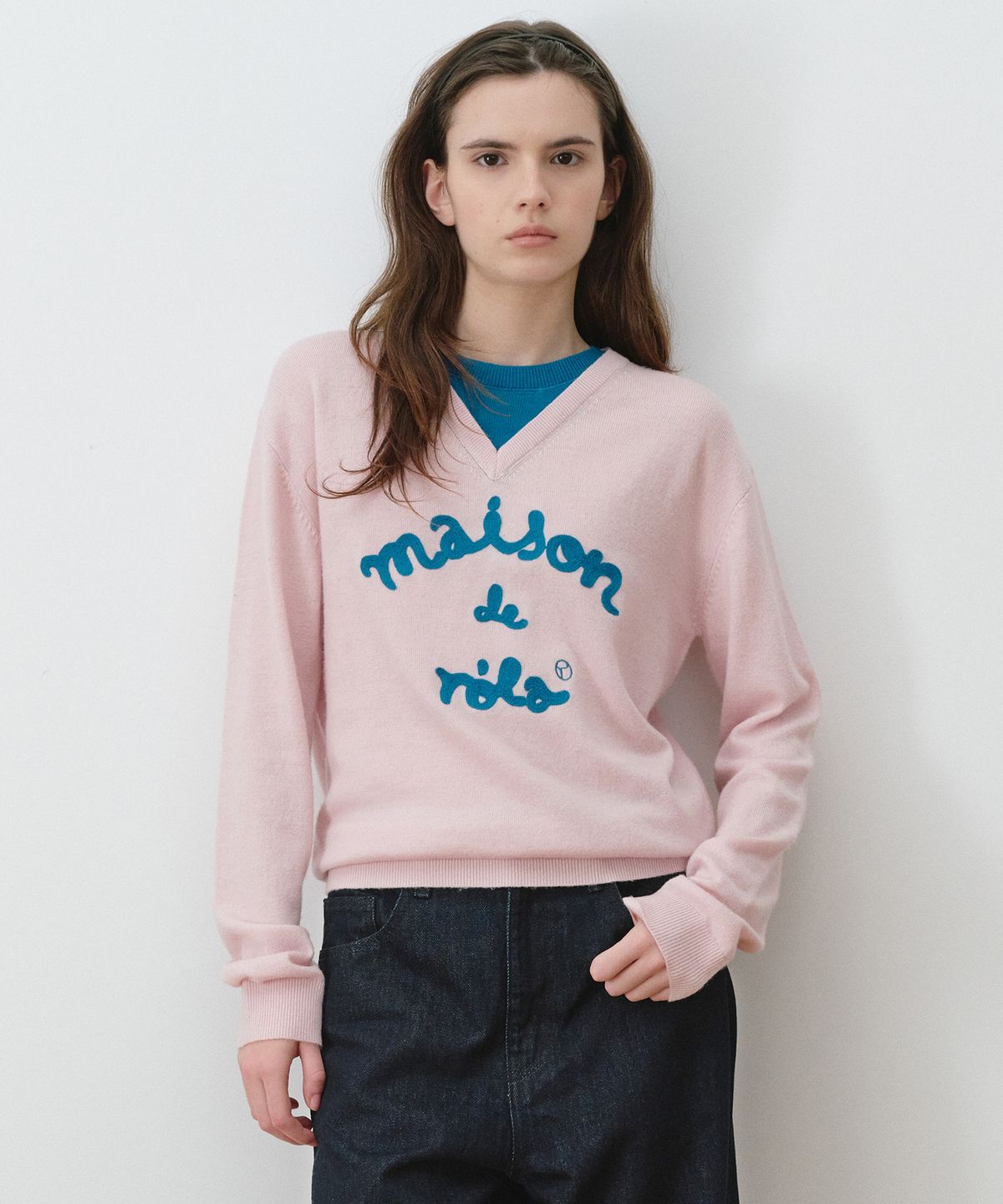 로라로라(ROLAROLA) MAISON DE ROLA EMBROIDERY LAYERED KNIT PK+BL