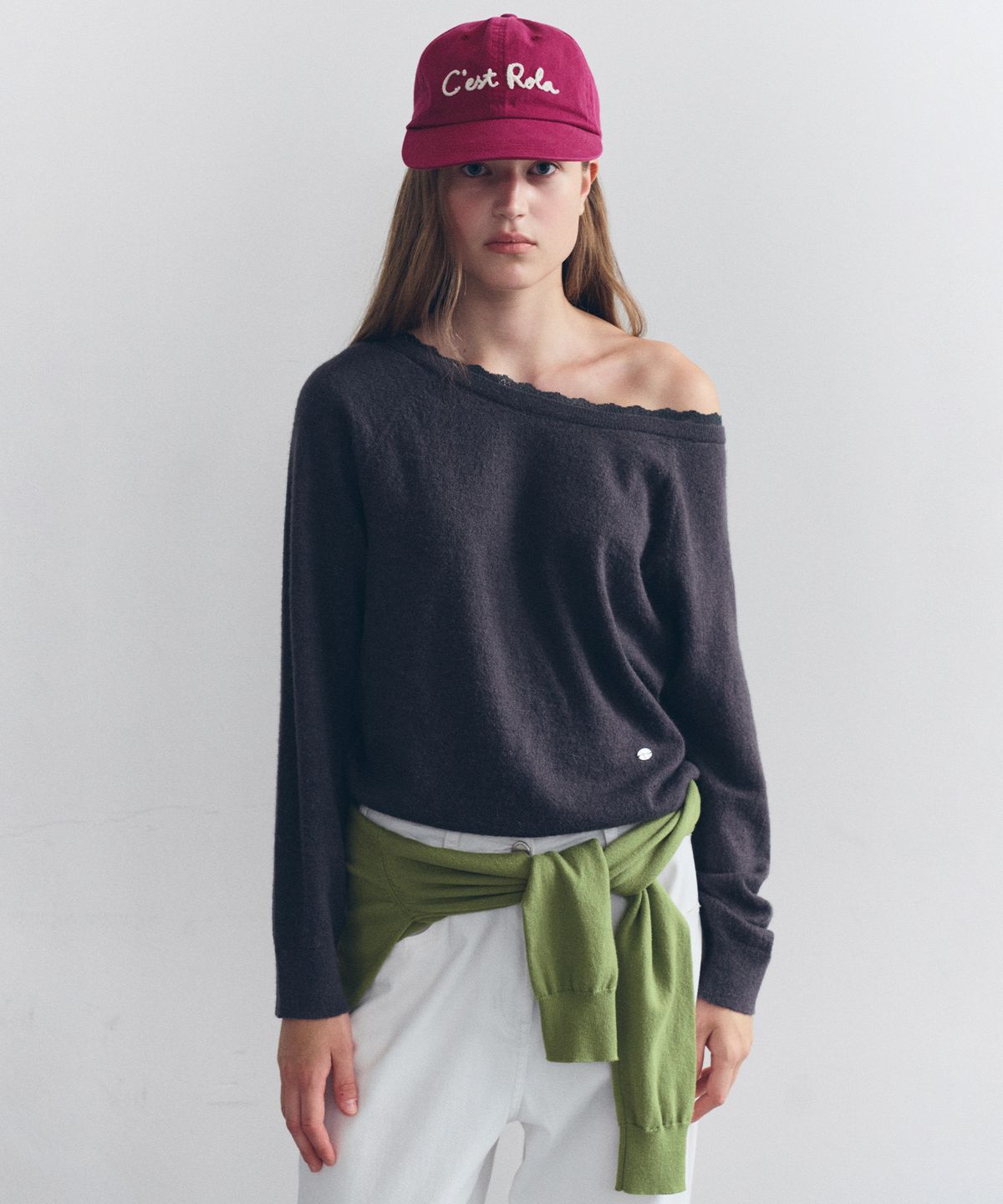 로라로라(ROLAROLA) BOATNECK LACE KNIT CHARCOAL