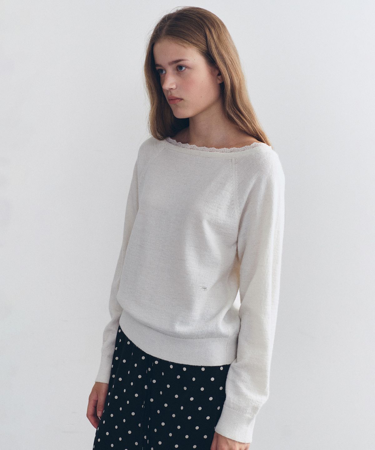 로라로라(ROLAROLA) BOATNECK LACE KNIT IVORY