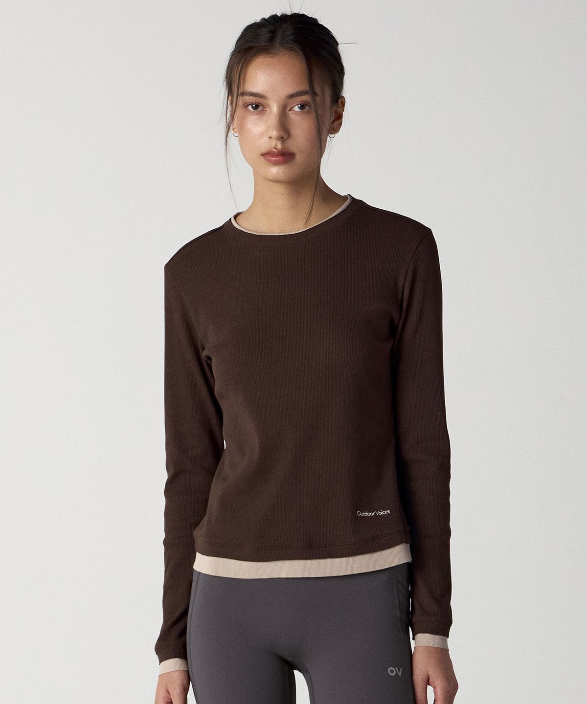 아웃도어 보이스(OUTDOOR VOICES) (W)LAYERED LONG SLEEVE TEE (BROWN)