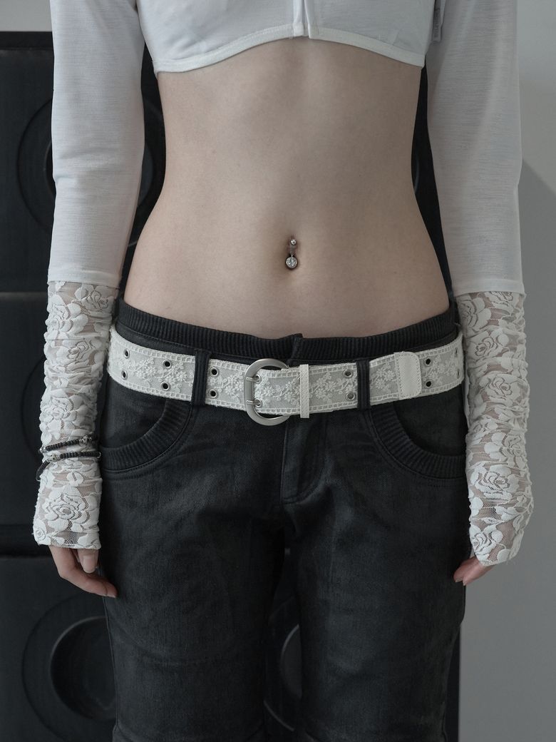 Lace Double Eyelet Webbing Belt Ivory