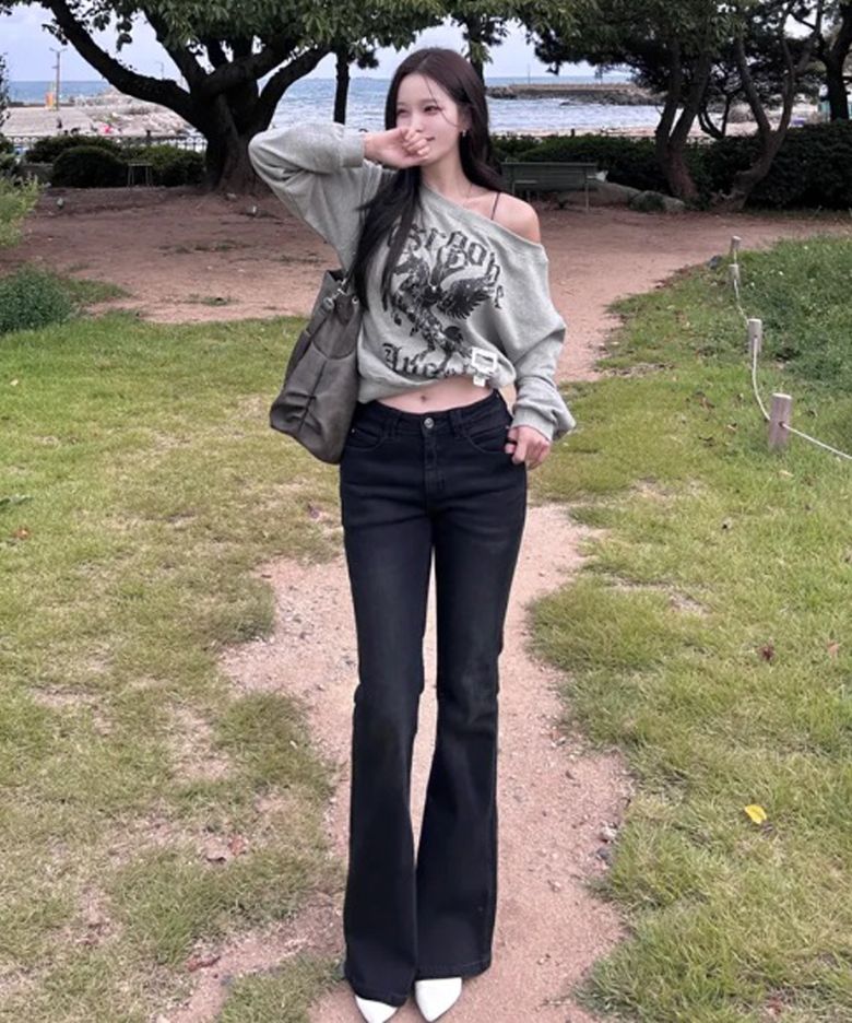 빈티지 블랙 로우라이즈 부츠컷 데님 팬츠 블랙