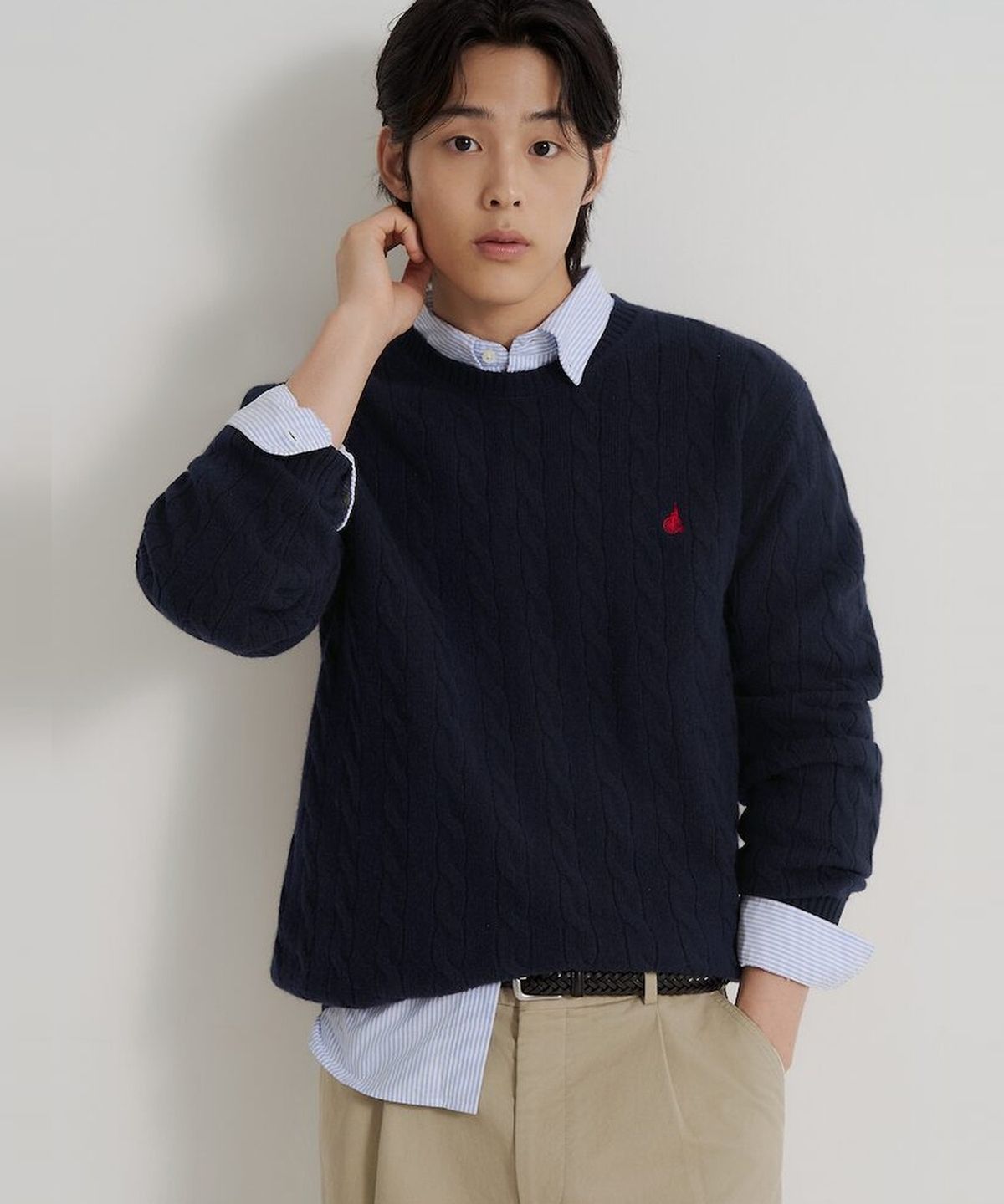 빈폴 멘(BEANPOLE MEN) [Essential] 케이블 라운드 니트  네이비