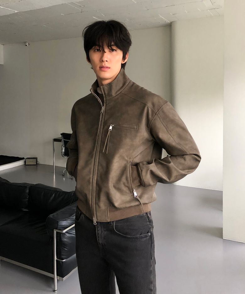 스웨이드 레더 트랙 자켓_BROWN