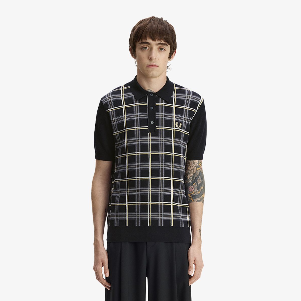 프레드페리(FRED PERRY) [Sharp] 타탄 니트 셔츠 - 블랙 AFPM2G33325-102