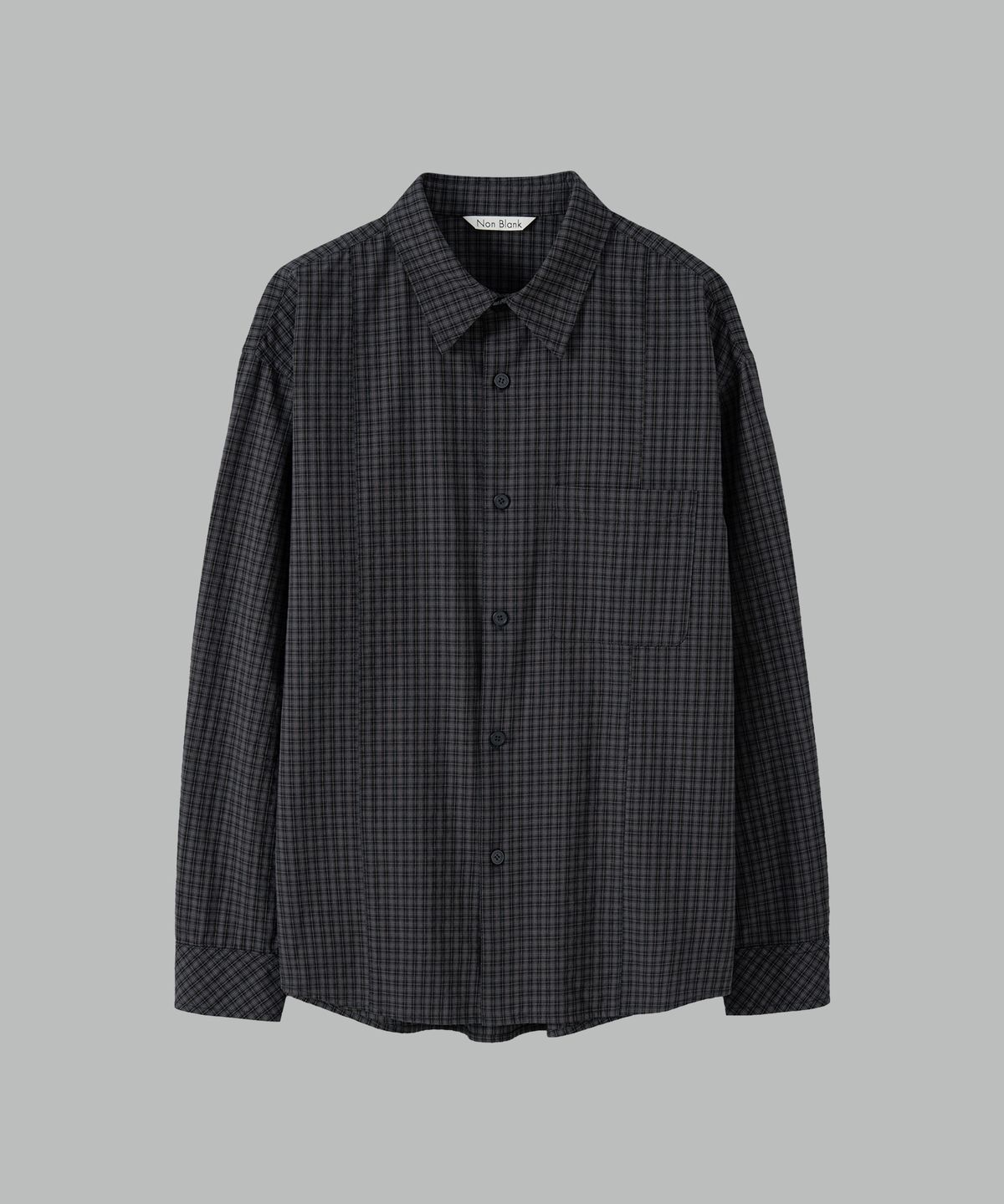 넌블랭크(NONBLANK) 일레귤러 패널 체크 LS 셔츠_DARK BLUE