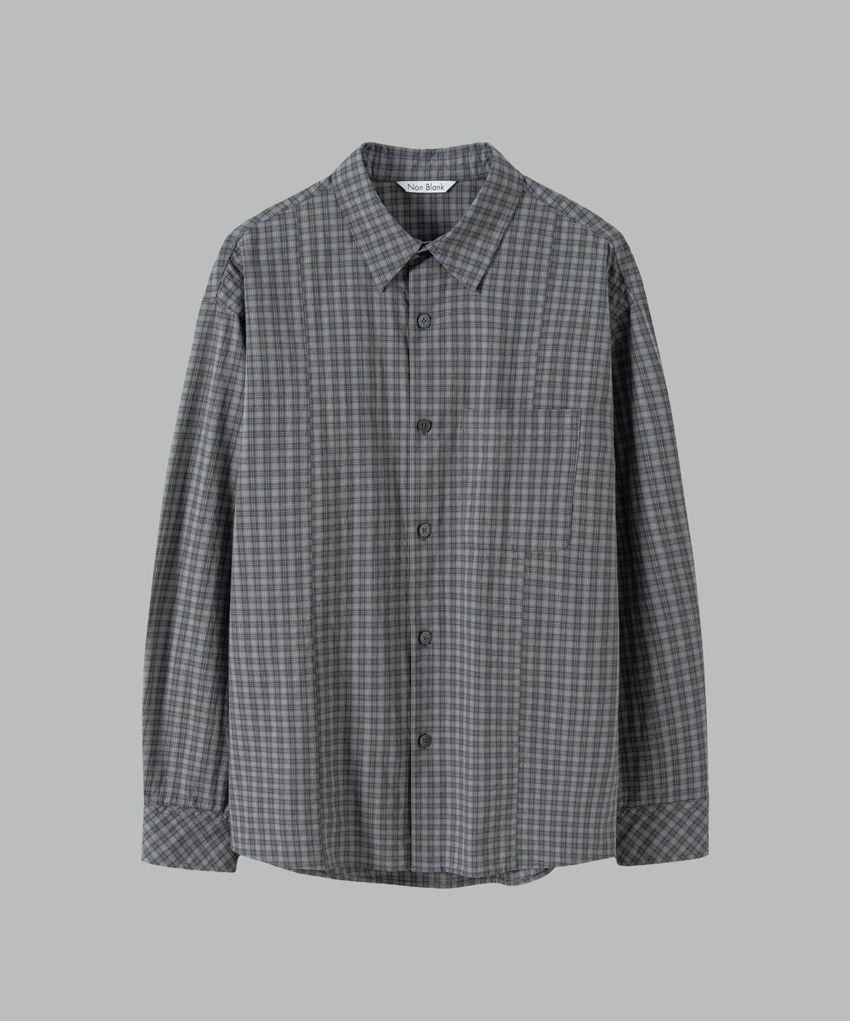 넌블랭크(NONBLANK) 일레귤러 패널 체크 LS 셔츠_BLUISH GREY