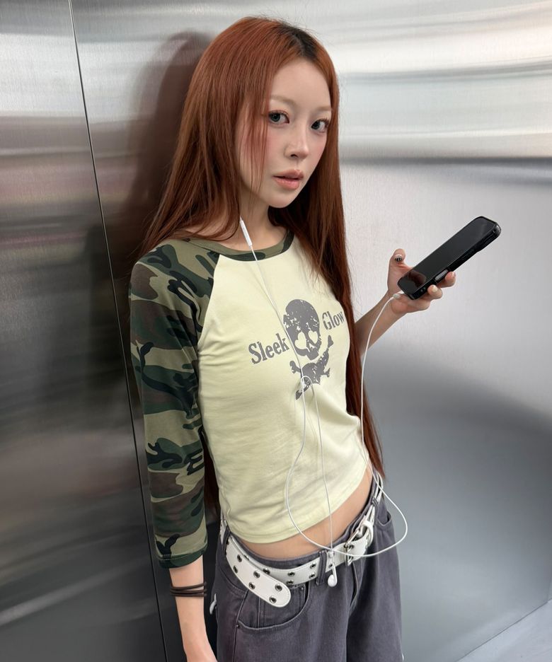 빈티지 스컬 래글런 티셔츠[레몬]