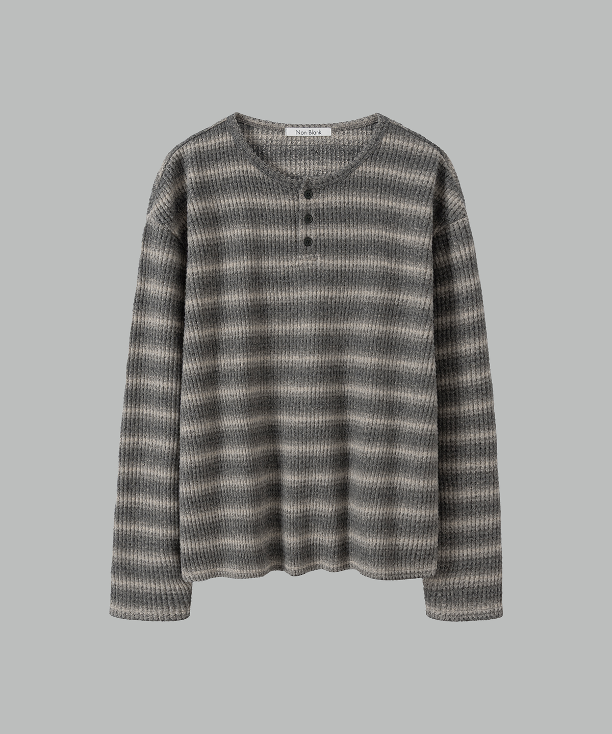 넌블랭크(NONBLANK) 와플 헨리넥 LS 티셔츠_GREY STRIPE