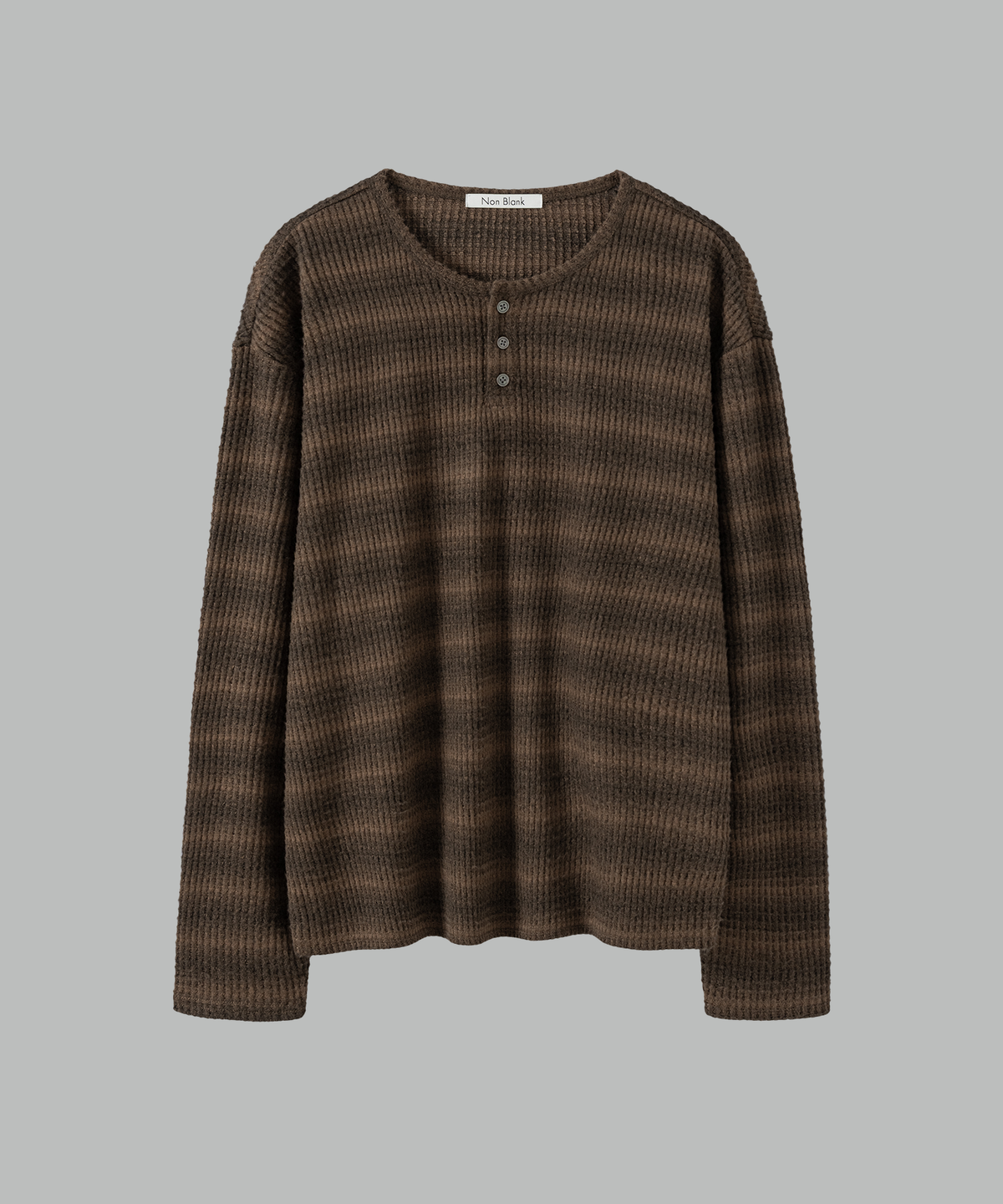 넌블랭크(NONBLANK) 와플 헨리넥 LS 티셔츠_BROWN STRIPE