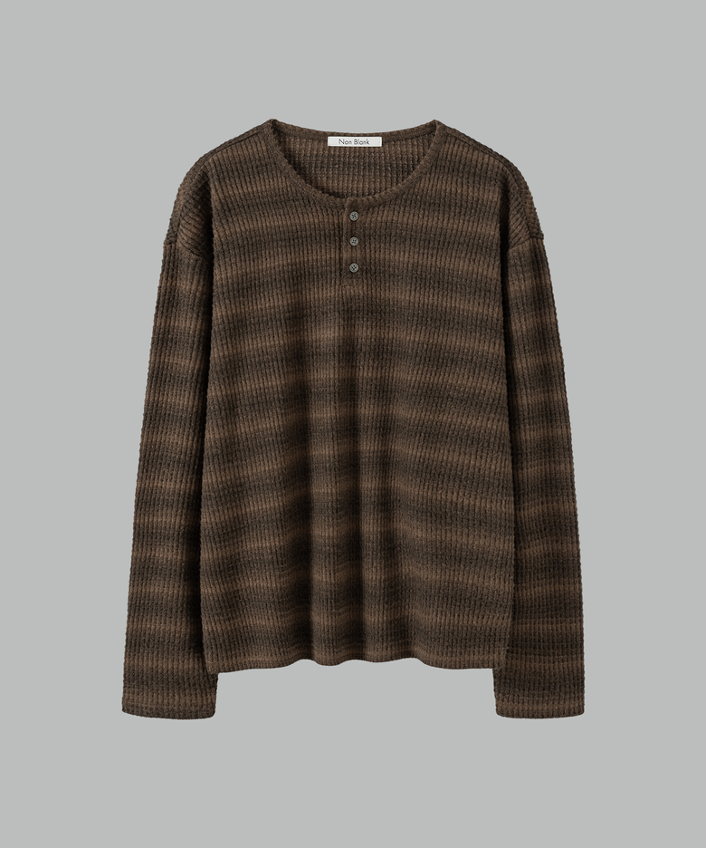 와플 헨리넥 LS 티셔츠_BROWN STRIPE