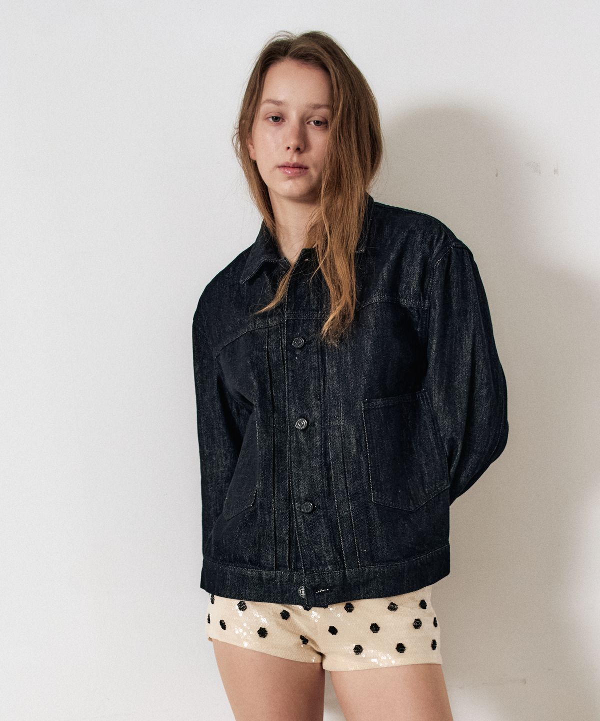 이지오 우먼(EZIO WOMEN) W Raw Denim Jaket_Black