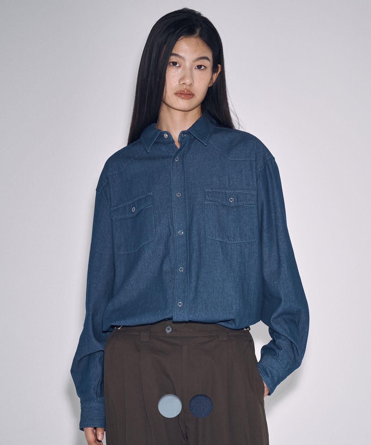 티와이(TY) 우먼 클래식 웨스턴 데님셔츠, 2COLOR