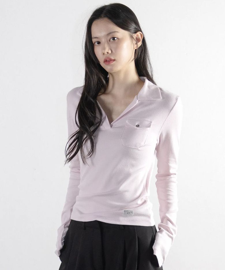 포켓 카라 롱슬리브 베이비 핑크