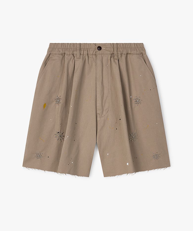 Atelier Studded Painted Cut-Off Shorts (BEIGE)