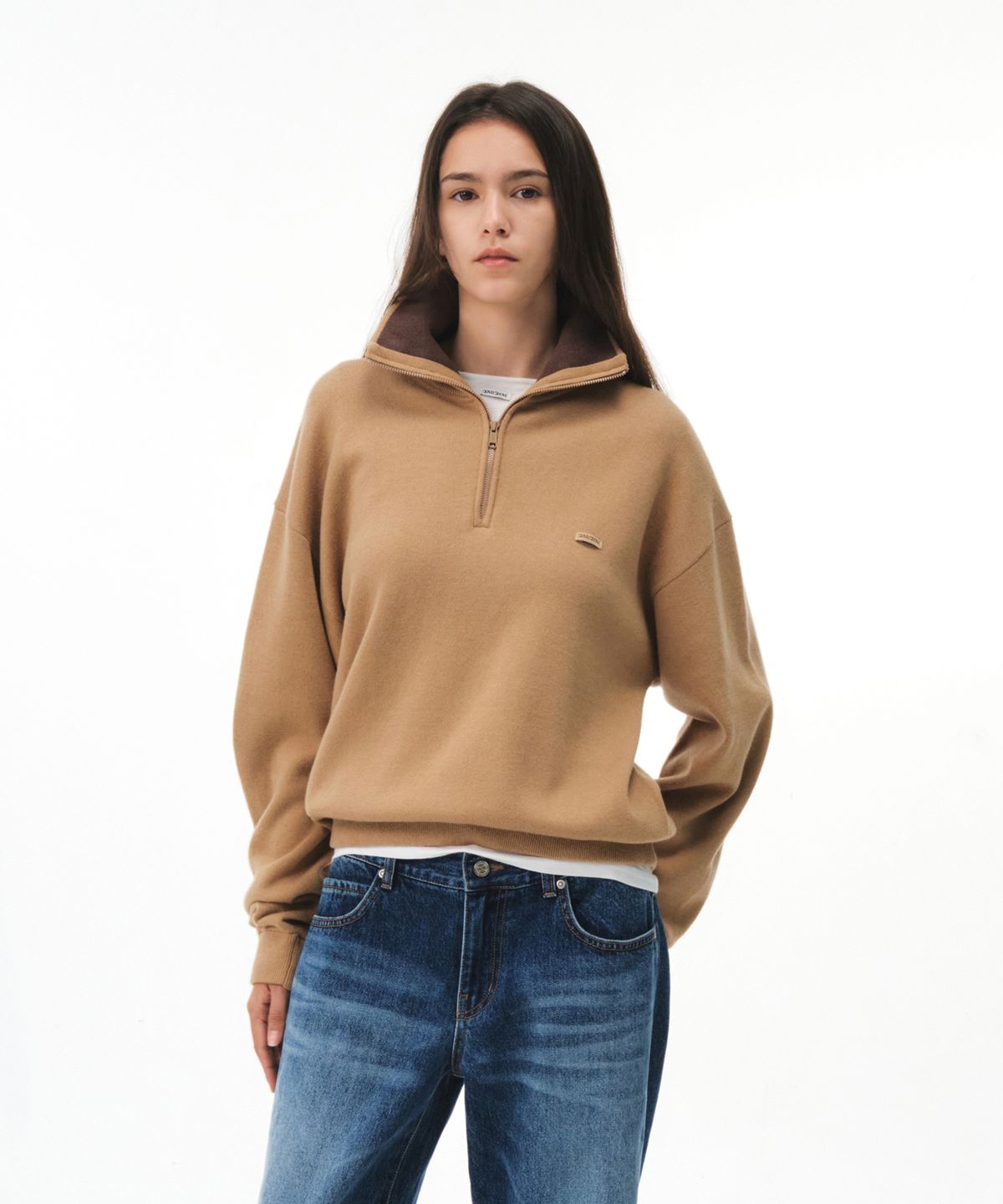 그로브(GROVE) DEVIN HALF ZIP-UP KNIT (BEIGE)