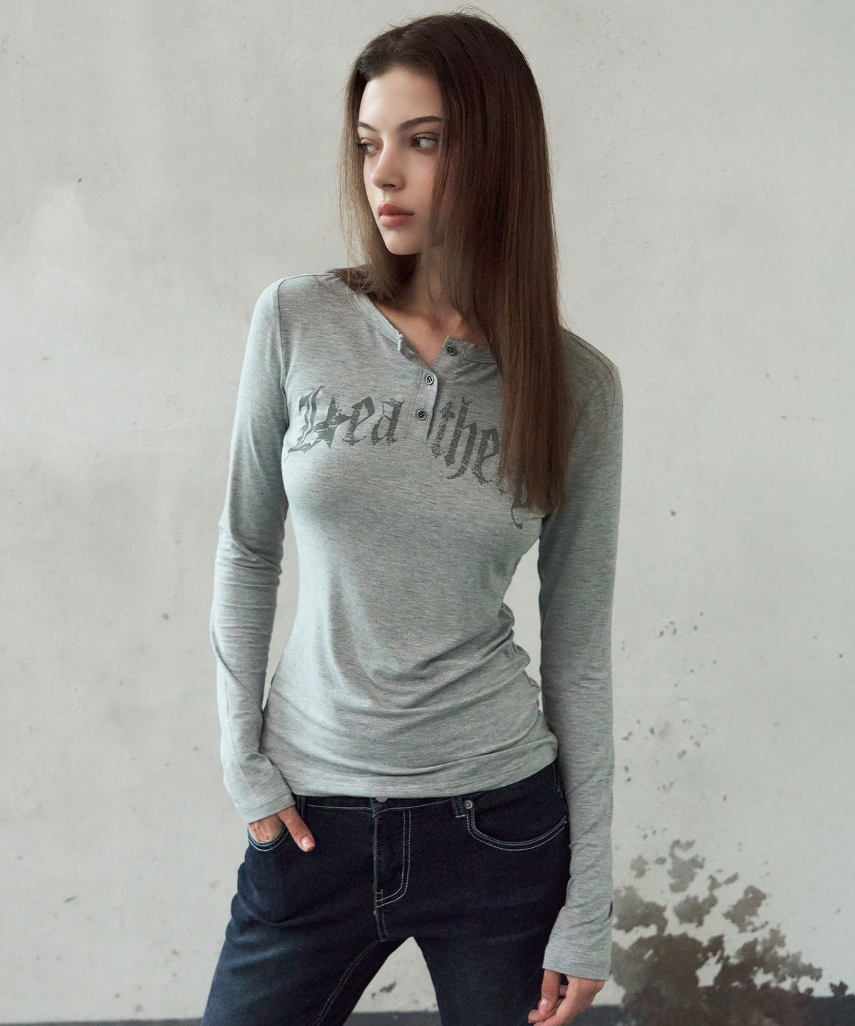 레더리(LEATHERY) 페이디드 헨리넥 롱슬리브 [MELANGE]