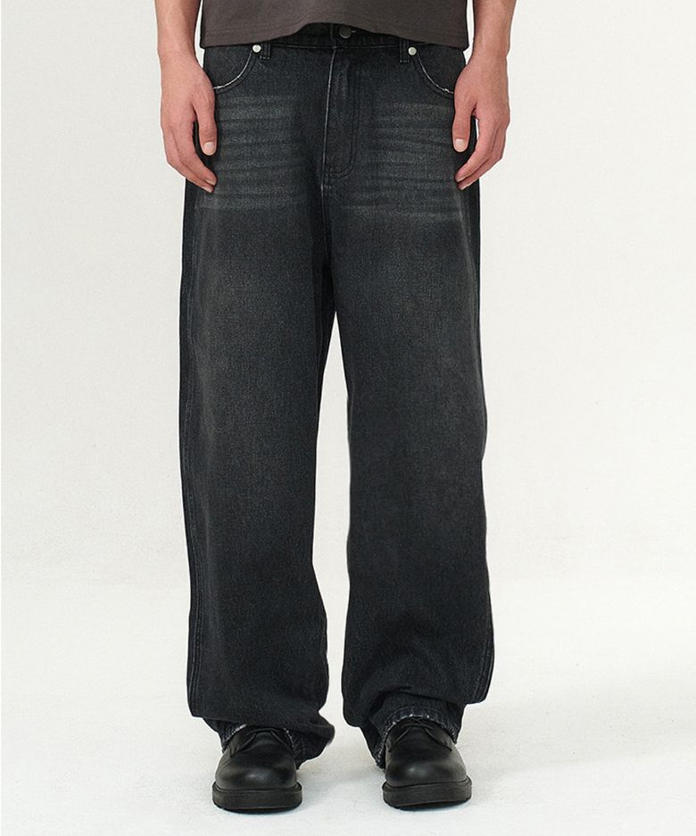 SHADOW SEMI WIDE DENIM PANTS (BLACK)