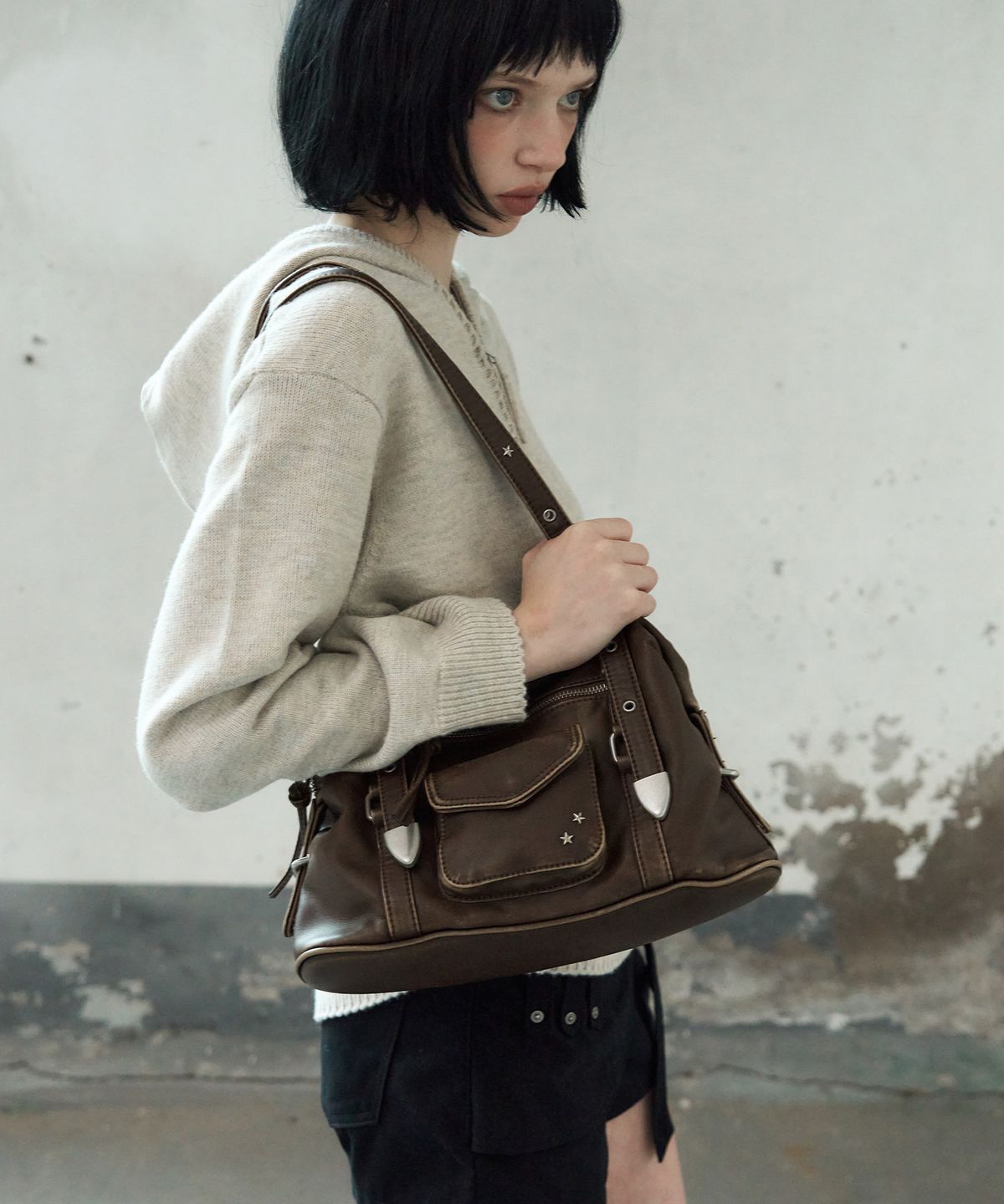 레더리(LEATHERY) 빈티지 워싱 레더 숄더백 [BROWN]