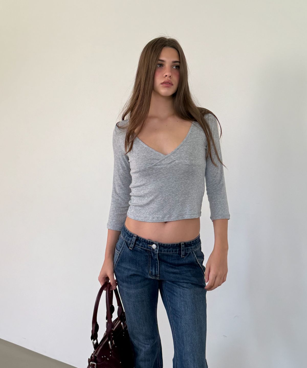 아수라(ASURA) 3/4 SLEEVES WRAP T (MELANGE GREY)