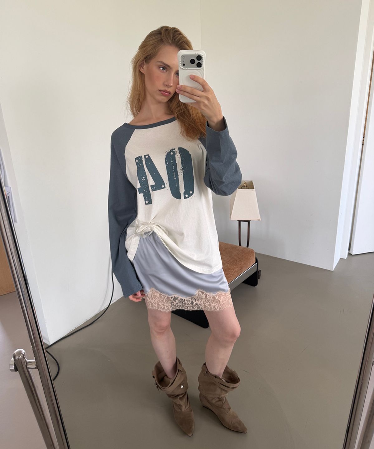 아수라(ASURA) COLLECTING 04 LOOSE RAGLAN T (VINTAGE IVORY+BLUE)