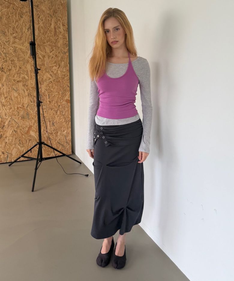 SNAP DRAPE SKIRT (CHARCOAL)