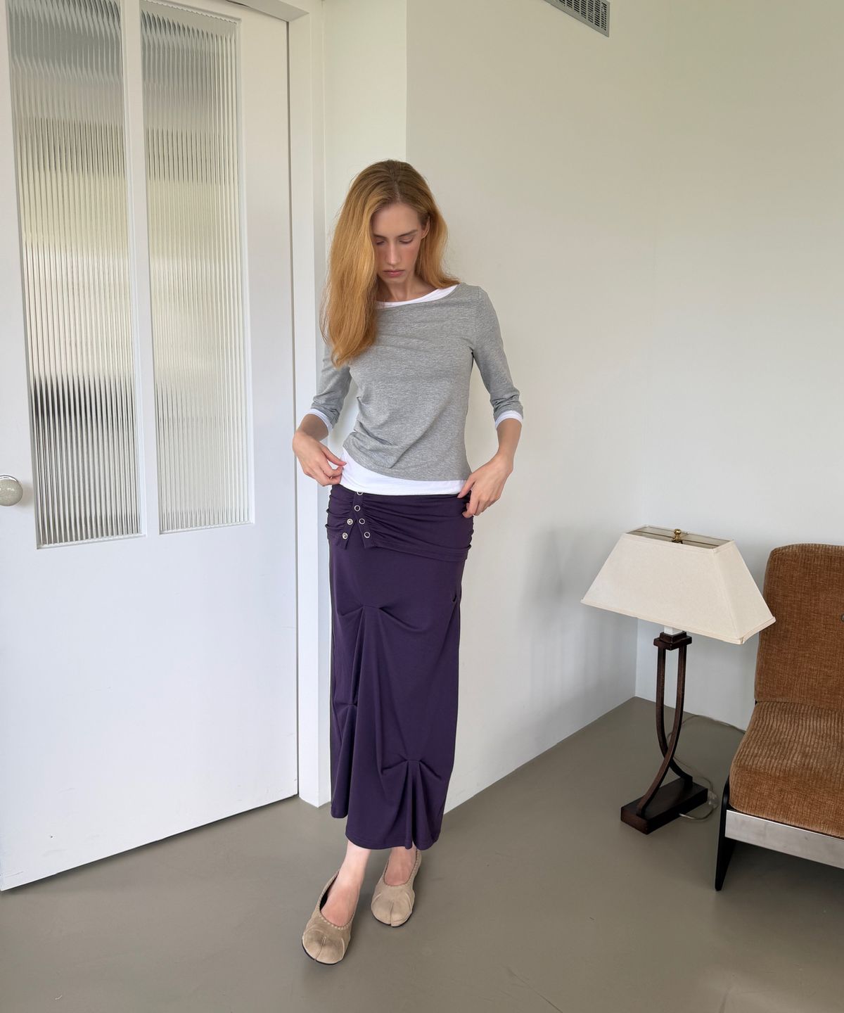 아수라(ASURA) SNAP DRAPE SKIRT (PURPLE)