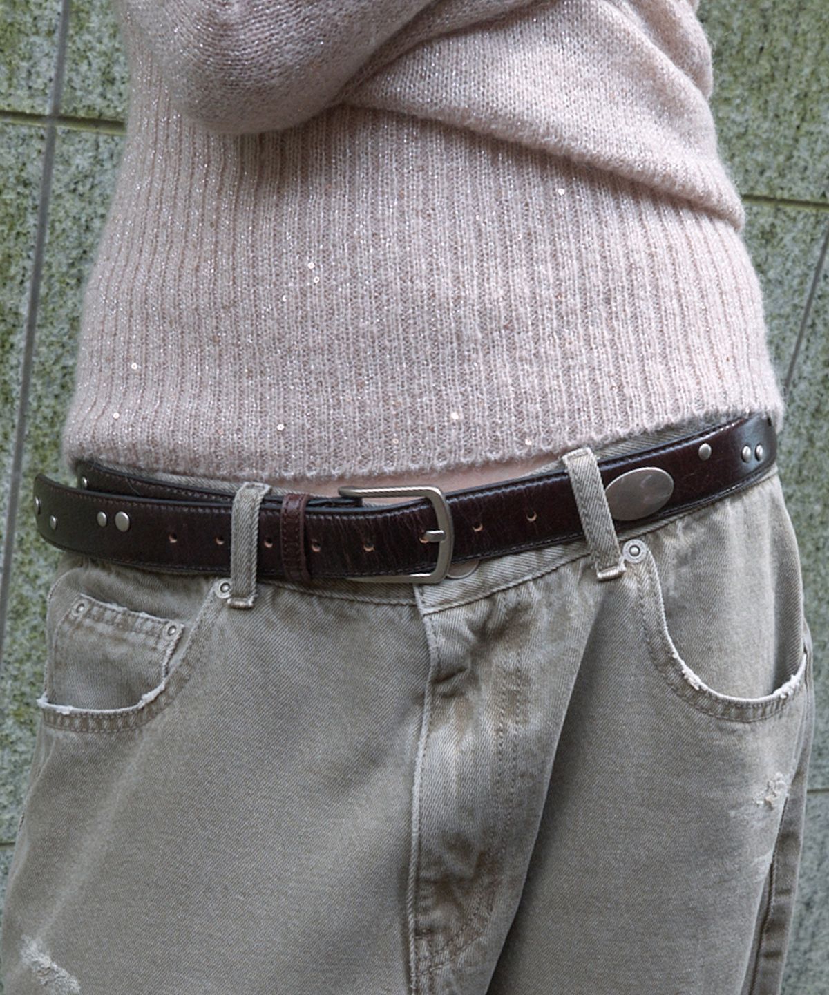 기준(KIJUN) ORBIT STUD LEATHER BELT_D/BROWN