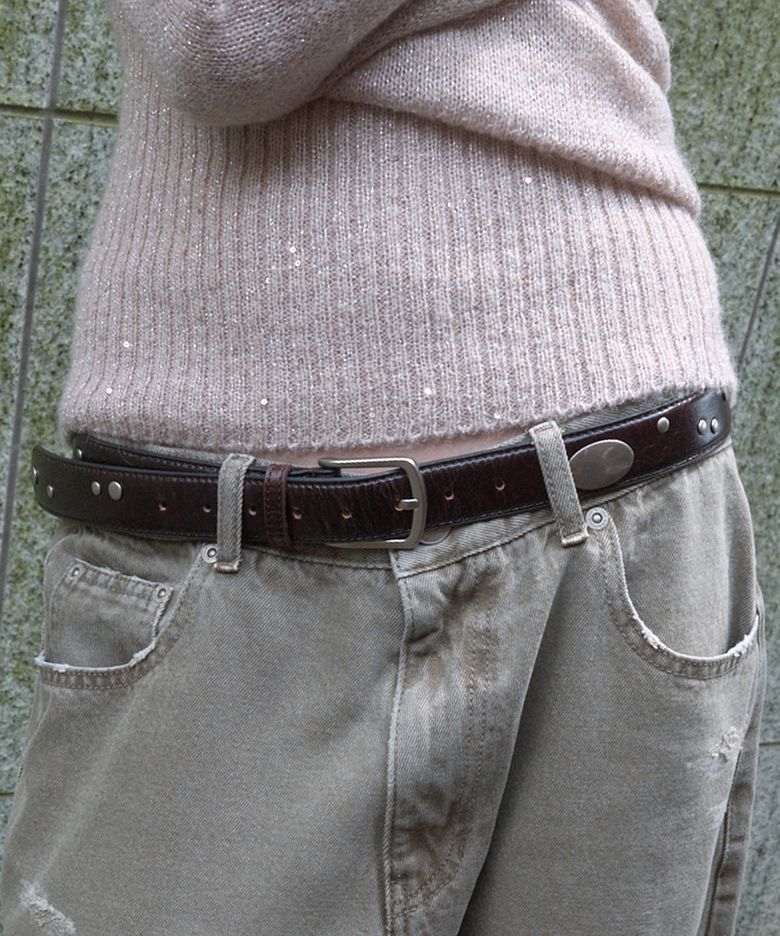 ORBIT STUD LEATHER BELT_D/BROWN
