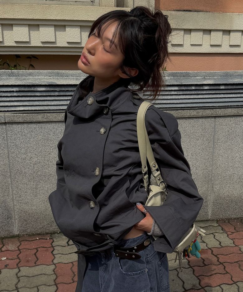 BELTED HALF TRENCH JACKET_CHARCOAL GREY