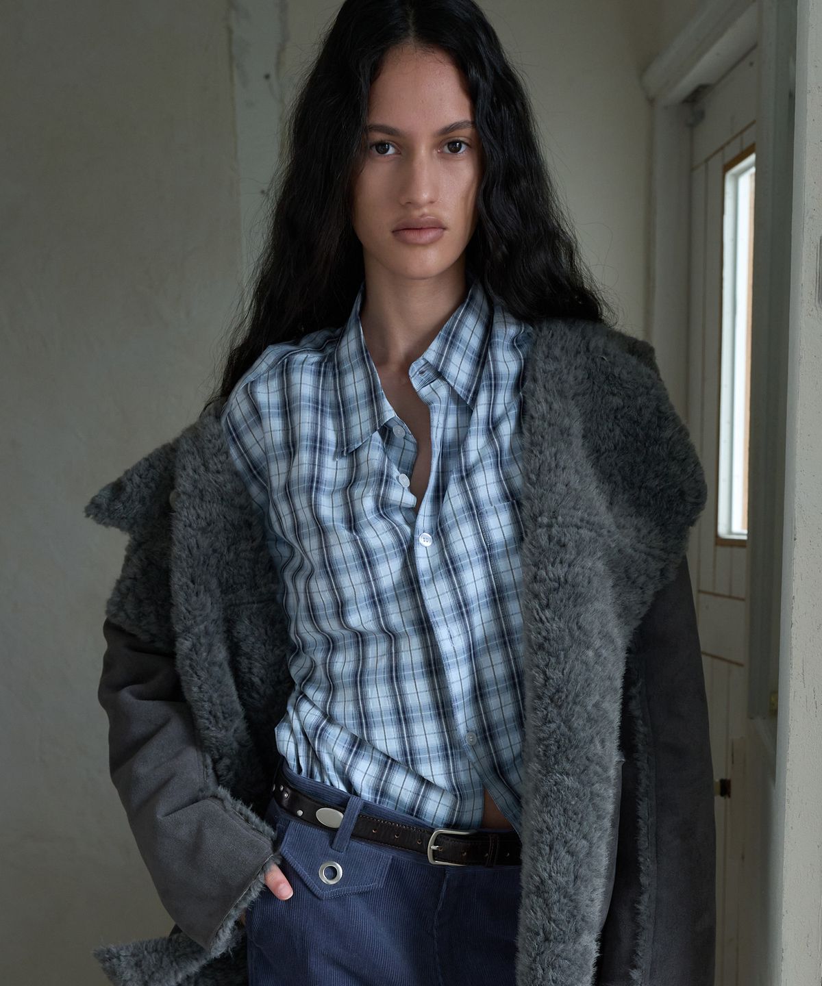 기준(KIJUN) OVERSIZED CHECK SHIRT_BLUE