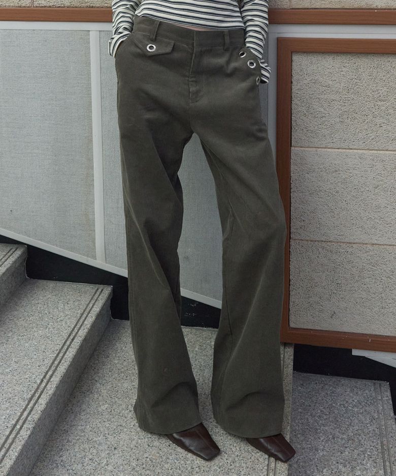 EYELET CORDUROY STRAIGHT PANTS_KHAKI
