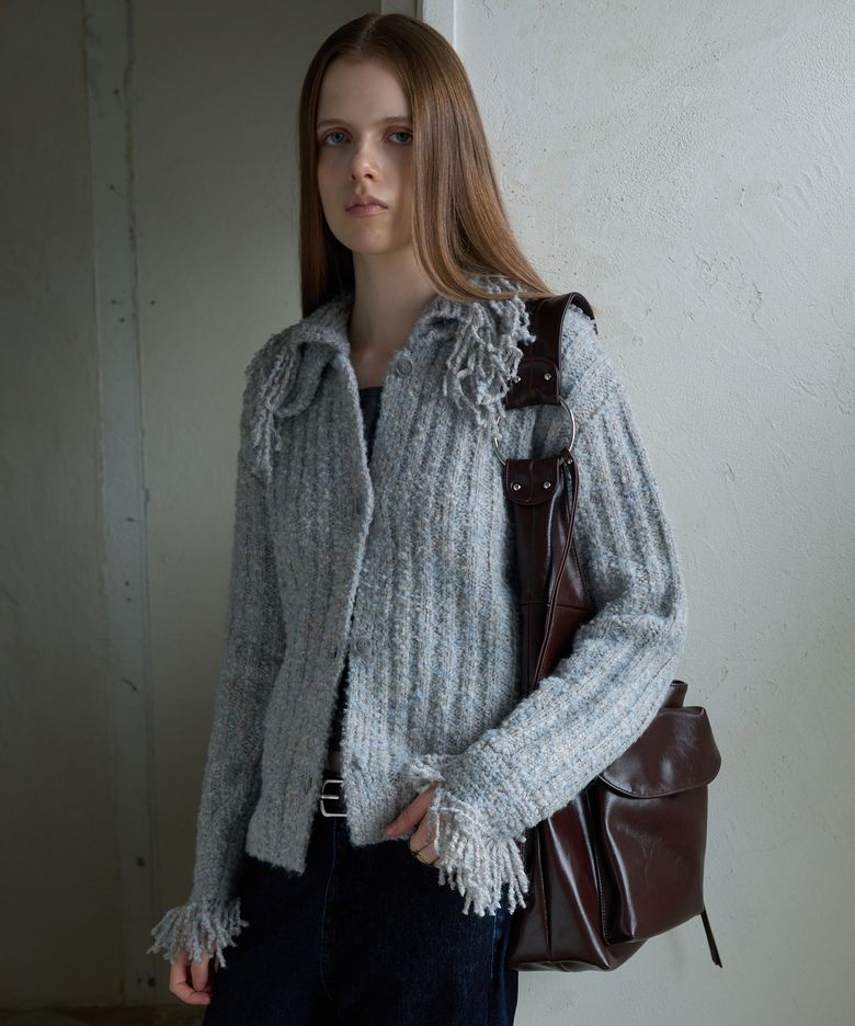 FRINGE BOUCLE CARDIGAN_GREY