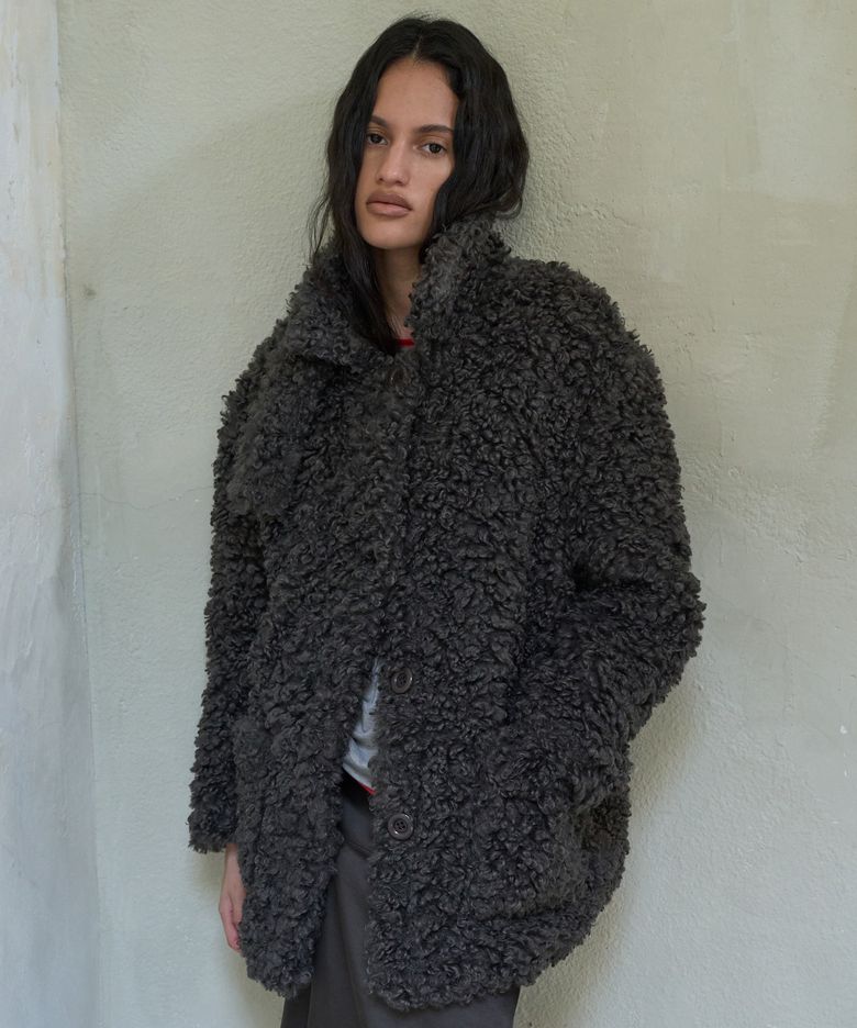 SHEARING FUR HALF COAT_CHARCOAL GREY